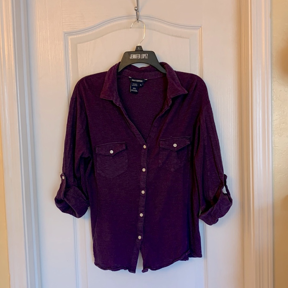 Purple cotton button down shirt